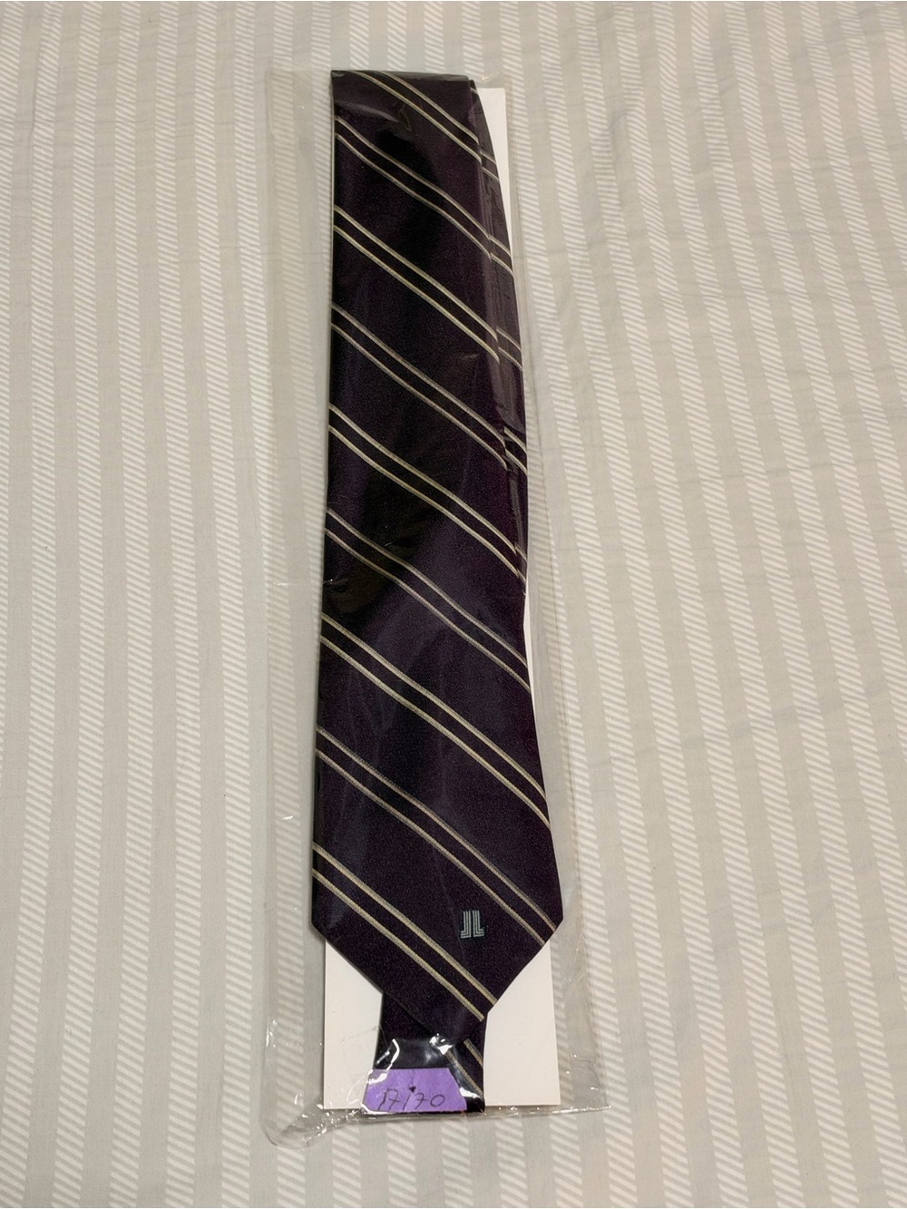 Lanvin Purple Striped Silk Tie with Cream Accents